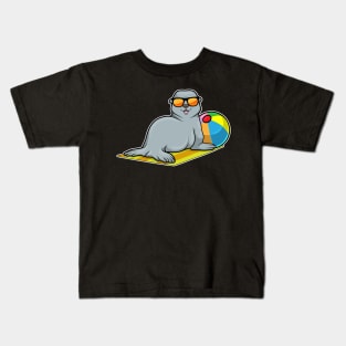 Seal at Sunbathing with Water polo & Sunglasses Kids T-Shirt